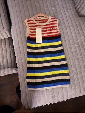 Marni Kids Striped Knit Sleeveless Dress - Red, Blue, Yellow, Cream, Black